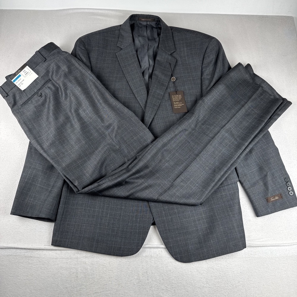 New! Tasso Elba Mens 2 Piece Suit Wool Gray 48R , 42 Waist Unhemmed $595